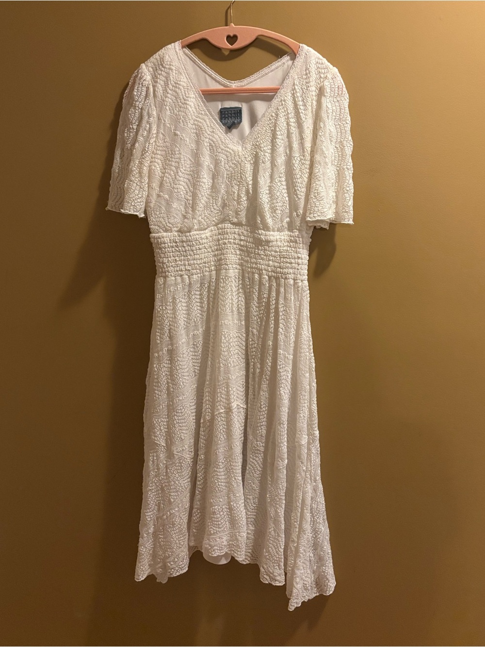 Rabbit Rabbit Rabbit Cream Textured V-Neck Midi Dress